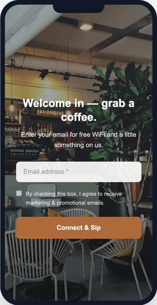 Café WiFi splash page