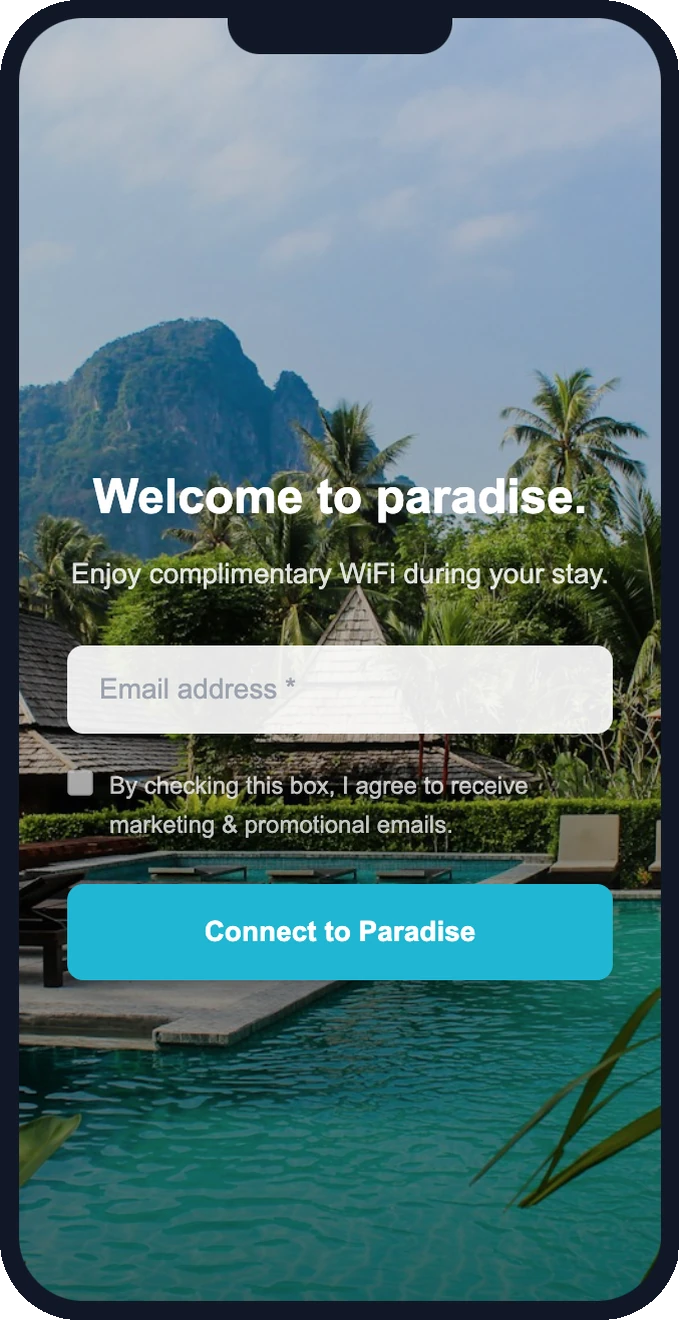 Beach Paradise WiFi splash page template — branded guest captive portal